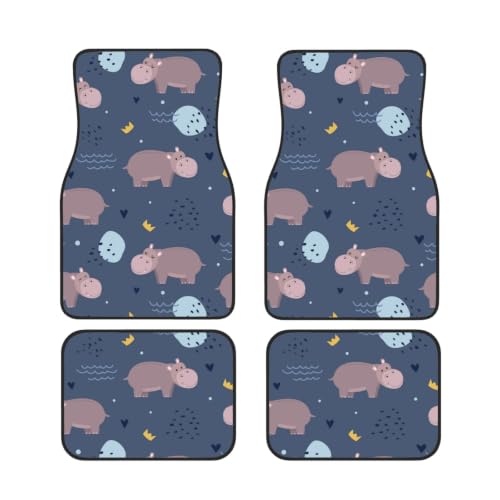 Alfombrillas de coche antideslizantes juego de 4 piezas en neopreno impermeable con hipopótamos