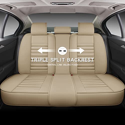 Haitour Full Coverage Leather Car Seat Covers Full Set Universal Fit For Most Cars Sedans Trucks Suvs With Waterproof Leatherette In Automotive Seat Cover Accessories (Beige) #TOP3