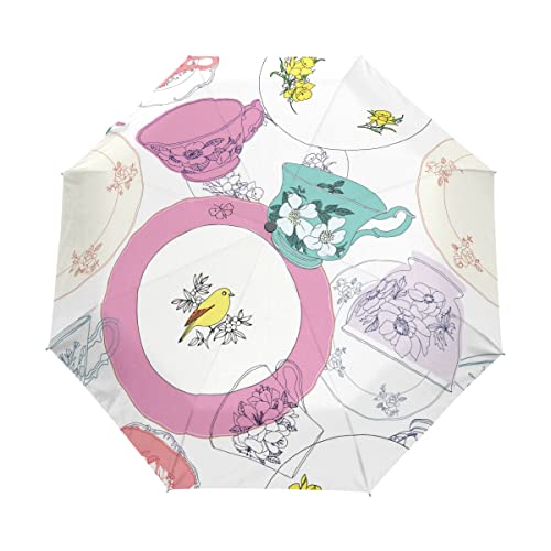 Parapluie automatique coupe-vent pliable ultra résistant fleur oiseau