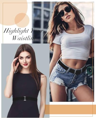 1 Pc Black No Show Invisible Stretch Belts Elastic Flat Buckle Waist Adjustable Size Nylon Fashion Utility Wide for Women Pants Dresses4
