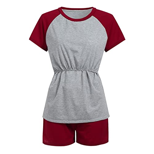 Conjunto de camisetas de lactancia para mujer, camiseta, manga de lactancia y pijama de maternidad, camiseta corta para bebé, camisón de maternidad y hospital, rojo, XL - imagen 6