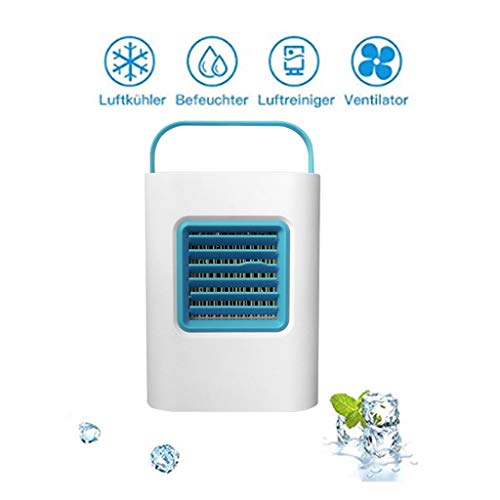 Preisvergleich Produktbild Mobile Klimaanlage Verdunstungskühler Mini Air Cooler Luftkühler Abkühlen Ventilator Luftbefeuchter USB Tragbar Fan mit LED Atemlicht, 3 Speed, für Büro, Haus, Reisen, Schlafsaal VNEIRW (Blau)