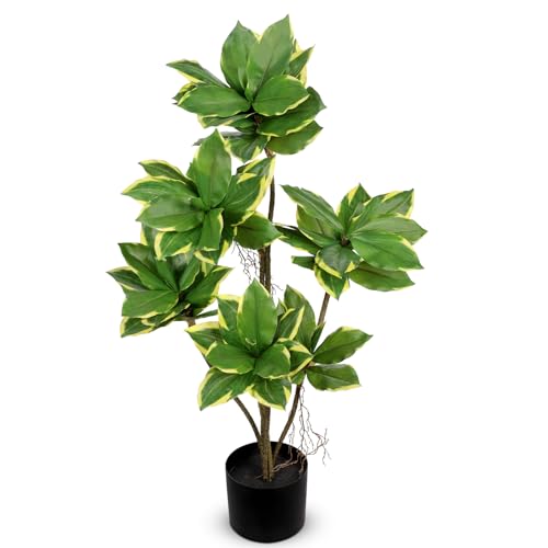 Artificial Tree 2.95Ft Faux Agave Plant Fake Tropical Yucca Palm Tree with 6 Heads in Pot Fake...