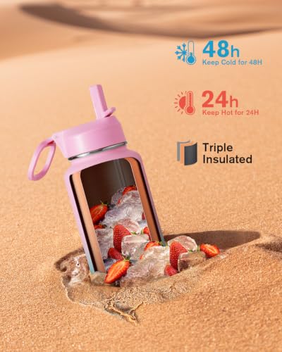 Image of Coolflask 40 oz Water Bottle Insulated with Straw & 3 Leakproof Lids