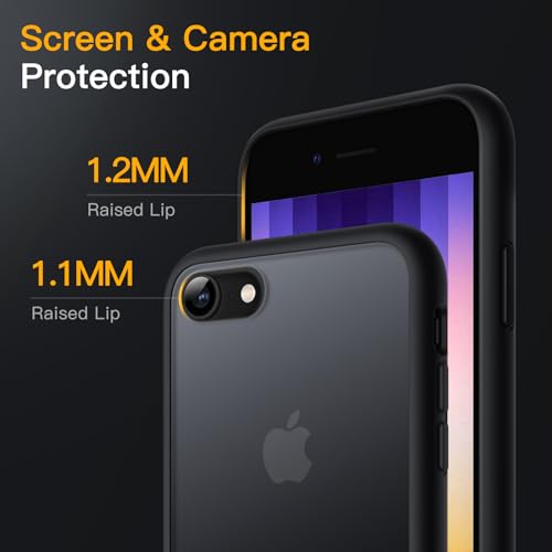 Image of JETech Matte Cover Case for iPhone SE 3 /2 (2022 /2020), iPhone 8 /7, 4.7-Inch, Shockproof Military Grade Drop Protection, Frosted Translucent Back Phone Cover, Anti-Fingerprint (Black)
