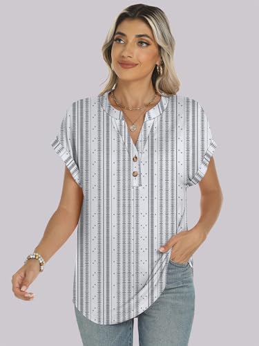 Image of ANRABESS Womens Short Sleeve Henley Tops V Neck Dressy Casual Blouses Summer Trendy Tee Shirts 2026 Vacation Fashion Clothes