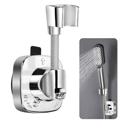 UHETLET Soporte para Alcachofa de Ducha Sin Taladro, Soporte de Ducha Giratorio 360°, Sujeta Alcachofa deDucha con Ventosa para Pared,Soporte para Cabezal deDucha Ajustable Hasta 15 Kg Para Baño