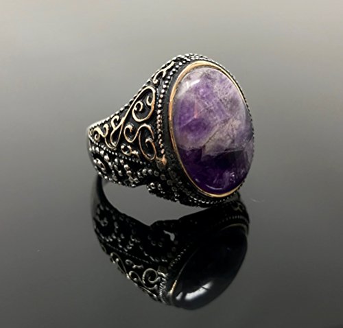 KAR 925K Stamped Sterling Silver Amethyst Men's Ring I1F3