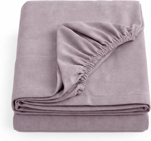 Image of Tribeca Living King Flannel Fitted Sheet 170 GSM Brushed Cotton - Extra Deep Pocket Fits Mattresses up to 24 Inches - Warm and Cozy for Cold Nights in Lavender