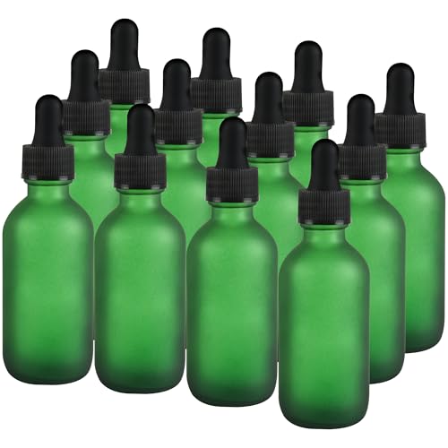 NOOEEISS 12 Pcs, 2oz Dropper Bottle, Green Glass Eye Dropper Bottle, Tincture Bottles with Dropper, Pretty Finish, Leak-Proof Design, Stronger Suction for All Kinds of Mixed Liquids