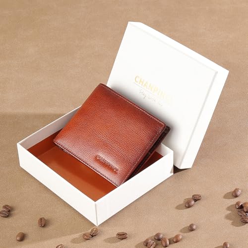 Image of Mens Trifold Leather RFID Blocking Wallet with 2 ID Windows 2 Cash Compartments 6-8 card slots 2-3 inside slots Large Capacity Wallet