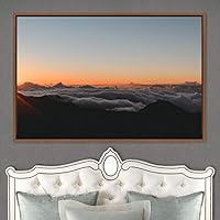 Framed Canvas Wall Art Foggy Mountains Aerial Cool Multicolor Nature Photography Realism Relax/Calm Rustic Wilderness - 16x24 inches