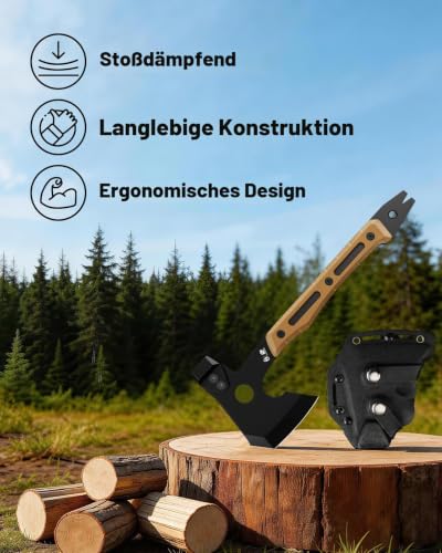 HX OUTDOORS Multifunktionale Axt, Volltang Überleben Camping Taktische Axt Beil, Titanbeschichtete Klinge G10 Griff Camp Bushcraft Handbeil… – Ansicht 2