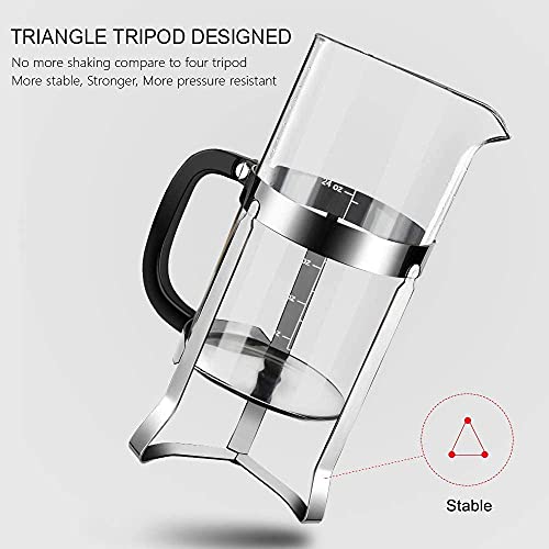 QUQIYSO French Press Coffee Maker 34oz 304 Stainless Steel French Press with 4 Filter, Heat Resistant Durable, Easy to Clean, Borosilicate Glass Coffee Press, 100% BPA Free Glass Teapot, Silver