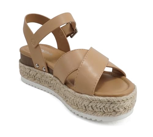 Image of Soda inchFIRELY inch ~ Women Round Toe Crisscross Band Platform Espadrille Wedge Sandal with Adjustable Ankle Strap
