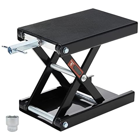 Donext Motorcycle Lift Scissor Jack, 1200 LB Capacity Wide Deck Hoist Stand Maintenance Bikes ATVs Garage Repair Center Stand Lift Jack, Black Cover