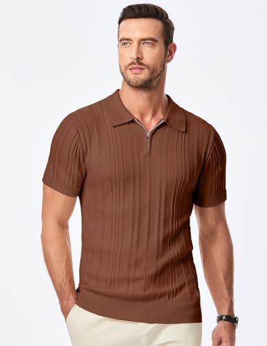 JMIERR Mens Casual Polo Shirt Short Sleeve Classic Fit Knit T Shirt Golf Shirts with Zipper3