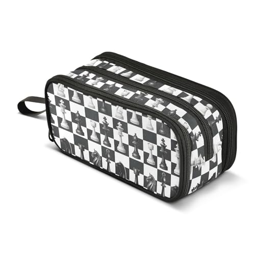 Image of Chess Pencil Case Box Boys Girls Large Pencil Pouch Zipper Compartments Big Capacity Stationery Pen Bag Organizer Kids Teens Adults School