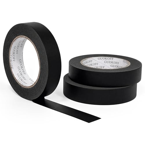 Image of Black Masking Tape, 1 Inch x 55 Yards x 3 Roll, Black Painters Tape | General Purpose Painting Adhesive Tape for Arts DIY Crafts Labeling