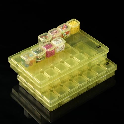 Image of Mr. Pen- Bead Storage Containers, 28 Grids, 2 Pack, Transparent Yellow | 160 pcs Label Stickers, Transparent, Small Bead Organizer Box, Diamond Art, Diamond Painting Organizer
