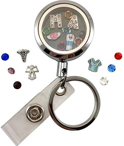 Custom One-Piece Floating Charm Stainless Steel Vessel with Sturdy Screw Top Lid and Key Ring Retractable Heavy Duty Belt Clip ID Badge Holder (FC BC MA)