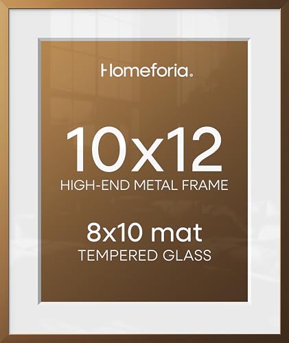 Image of Homeforia 10x12 Bronze Picture Frame, High End Metal 10x12 Brass Frame with Mat 8x10, 10 x 12 Poster Frames Matted to 8 x 10 inch Photo, 10 by 12 Bronze Thin Frames, Tempered Glass, Wall Kit, Set of 2
