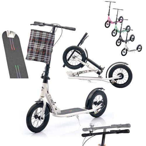 GHBXJX Scooter für Erwachsene & Jugendliche, Höhenverstellbarer Klapproller mit Korb, Tretroller luftreifen mit Handbremse und Fußbremse, bis zu 150kg, ideal Wahl für Pendler und Reisende (Grün)