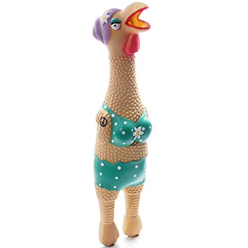 Charming Pet Grandma Hippie Chick Latex Rubber Squawking Chicken Dog Toy, Large