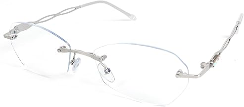 MMOWW Rimless Lesebrille für Frauen Blaulichtfilter Brille Computerbrille Leichte kleine Metall Leser (Silber, +1.0)