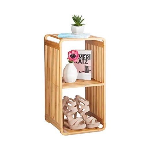 Relaxdays Estantería de bambú, Organizador Redondeado, Mueble con Tres estantes, Cuadrado, Marrón, 64,7x33x33 cm, 3