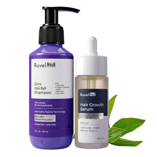Image of Ravel PRO Anti-Hairfall Shampoo (150ml) + Hair Serum (30ml) - Activates New Hair Growth, Helps reduces Hairfall & Strengthens Roots - Dermatologist Formulated - For All Hair Types, Both Men & Women (Combo Pack)
