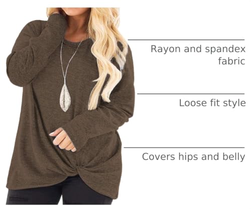 Image of DOLNINE Womens Plus Size Knotted Tops Long Sleeve Tee Shirts Loose Casual Blouse
