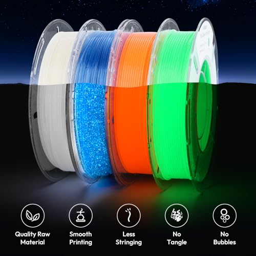 Image of AMOLEN Glow in the Dark 3D Printer PLA Filament Bundle, Glow Shiny Firefly Blue, Orange, Green, and White, 1.75mm PLA Filament for Most FDM 3D Printer, Dimensional Accuracy + /- 0.02 mm, 200g X 4 Pack