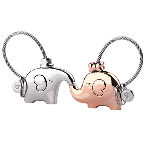 MILESI Kissing Elephant Couples Keychains Birthday Gifts Cute Charm Set Couple Gift(silver-light gold)
