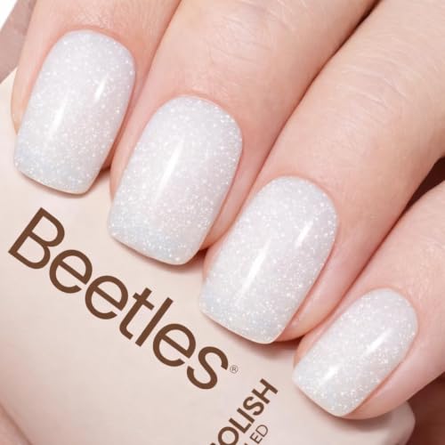 Beetles White Gel Nail Polish-15 ml Shimmer Glitter Milky White Gel Nail Polish Soak Off UV/LED Lamp Nail Art Manicure Salon DIY for French Nail Home Gift for Women Girls