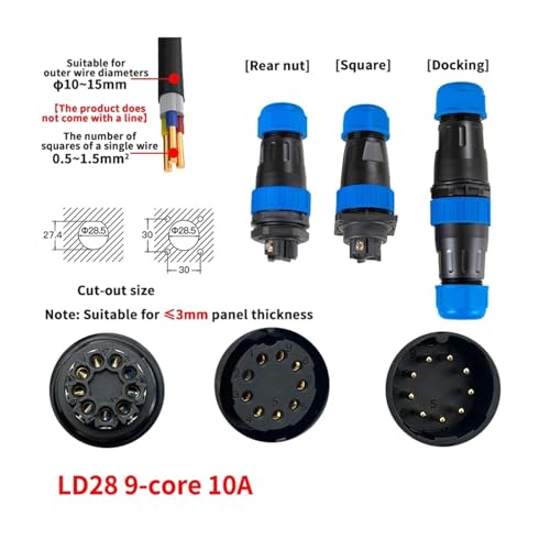 Conector enchufe macho hembra de cable montaje panel 9 pines 10A modelo Ld28-9 multipolo 3