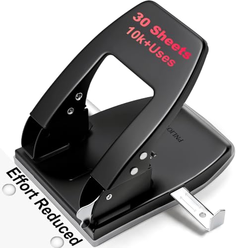 FNLIOTUY Heavy-Duty 2 Hole Paper Punch 30 Sheets Capacity Adjustable Guide Precision Two Hole Punch Durable Metal Desktop Puncher Black Desk Tool for Home Office School Binders Filing Systems