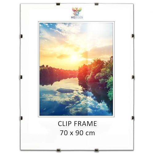 Mg Design Marco De Clip 70 X 90 Cm - Sin Marco, Acrílico Transparente Y Fondo Hdf, Vertical U Horizontal, Para Fotos, Pósteres Y Diplomas