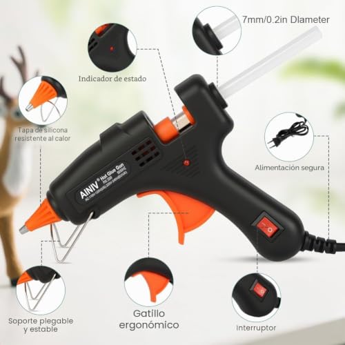 Miniatura 3 de Ainiv Mini Pistola De Silicona Caliente 30 Barras De Pegamento 7 Mm X 150 Mm , Pistola Silicona Antigoteo De 30 W, Para Arte, Empaques, Reparaciones Y En El Hogar, Oficina Y Escuela
