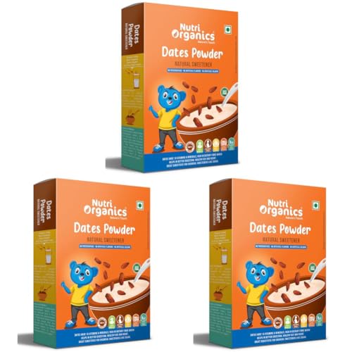 Image of NutriOrganics Dry Dates /Kharik Powder Natural Sweetener,200G(Coarse Kharek Powder /Date Sugar) (Pack of 3)