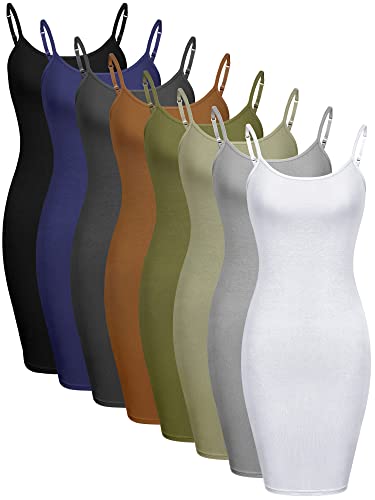 Geyoga 8 Pcs Full Slip for Women Under Dress Mini Adjustable Spaghetti Strap Cami Shapewear Undergarment