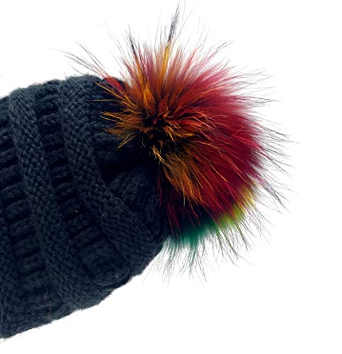 5” Diameter Fur Pom Pom with Press Snap Button for Knitted Hat Beanie Hats (Colorful)