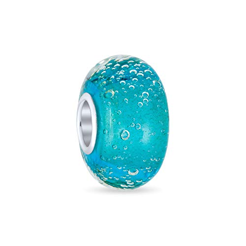 Bling Jewelry Murano Glass .925 Sterling Silver Core green Pink Blue Aqua Red Ocean Bubble Spacer Charm Bead Fits European Bracelet For Women Teen