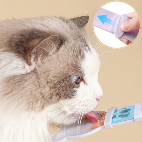 OUDQFCJ 4 Stück Multifunktionaler Leckbarer Nasskatzen-Leckerli-Spender, Katzen-Nassfutter-Löffel, Katzenstreifen-Quetsch-Dosierlöffel, Löffel für Katzen, Kätzchen, Hunde, Welpen, kleine Haustiere