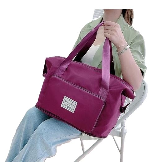expandable foldable travel duffle bag large capacity waterproof oxford fabric carry on overnight bag purple free size