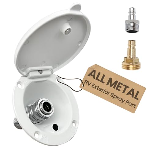 All-Metal RV Quick Connect Spray Port with G1/2 & GHT 3/4 Adapters Exterior Water Hookup for Camper & Trailer Stainless Steel Quick Connector Magnetic Dustproof Cover Rust & UV Resistant (White)