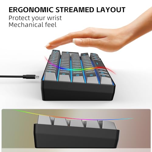 Image of Snpurdiri 60% Wired Gaming Keyboard, RGB Backlit Ultra-Compact 61 Keys 60 Percent Mini Gaming Keyboard for PC /Mac Gamer, Typist, Travel, Easy to Carry on Business Trip(Iron Grey)