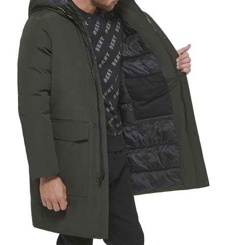 Image of DKNY Men's Water Resistant Hooded Logo Parka Jacket