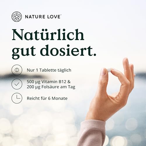 NATURE LOVE® Vitamin B12 Vegan - 500 µg pro Tagesdosis - 180 Tabletten - Beide aktive Formen Adenosyl- & Methylcobalamin + Depot + Folat 5-MTHF aus Quatrefolic® - Hochdosiert und laborgeprüft 3