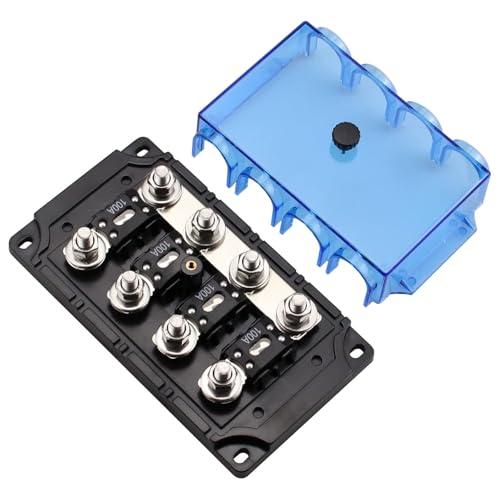 RKURCK Portafusibles MEGA/AMG de 4 vías de 100 A, fusible atornillado M8 de 5/16 pulgadas (paquete de 4 fusibles de 100 A + portafusibles de 4 vías)